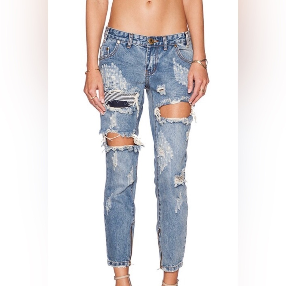 Revolve Jeans Womens 24 One Teaspoon Free Bird Dusty Destroyed Low Rise 90s Goth